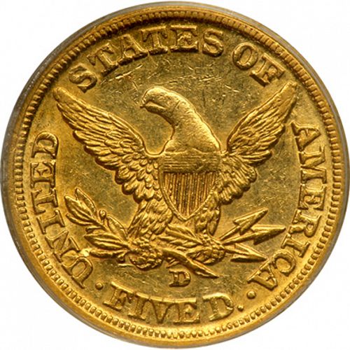 5 dollar Reverse Image minted in UNITED STATES in 1860D (Coronet Head - No motto)  - The Coin Database