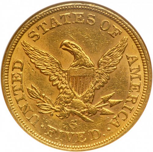 5 dollar Reverse Image minted in UNITED STATES in 1865S (Coronet Head - No motto)  - The Coin Database
