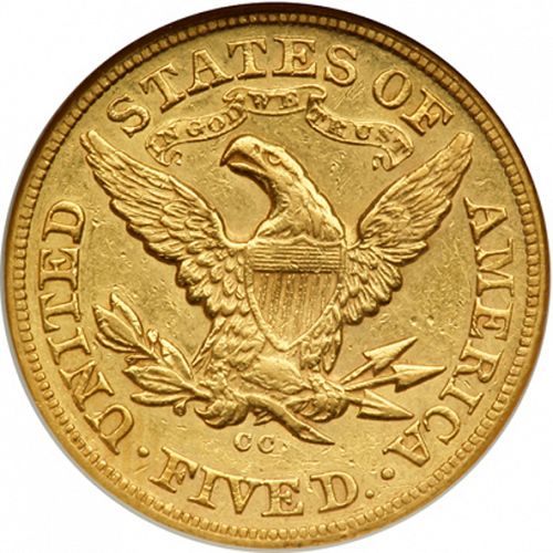 5 dollar Reverse Image minted in UNITED STATES in 1871CC (Coronet Head - With motto)  - The Coin Database
