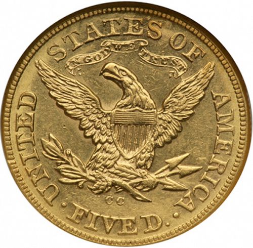 5 dollar Reverse Image minted in UNITED STATES in 1876CC (Coronet Head - With motto)  - The Coin Database