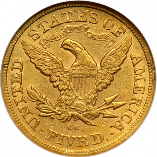 5 dollar Reverse Image minted in UNITED STATES in 1877CC (Coronet Head - With motto)  - The Coin Database