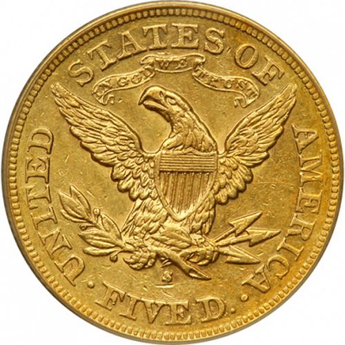 5 dollar Reverse Image minted in UNITED STATES in 1877S (Coronet Head - With motto)  - The Coin Database
