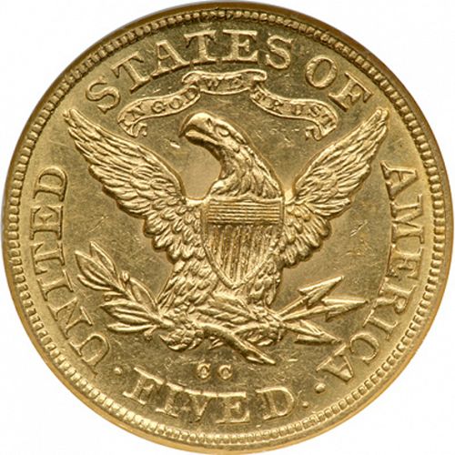 5 dollar Reverse Image minted in UNITED STATES in 1879CC (Coronet Head - With motto)  - The Coin Database