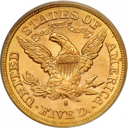 5 dollar Reverse Image minted in UNITED STATES in 1879S (Coronet Head - With motto)  - The Coin Database