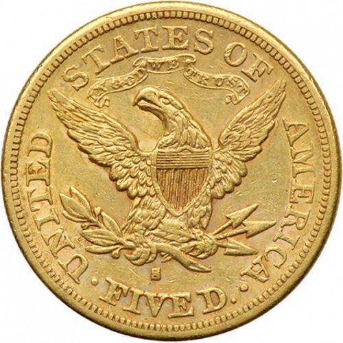 5 dollar Reverse Image minted in UNITED STATES in 1880S (Coronet Head - With motto)  - The Coin Database