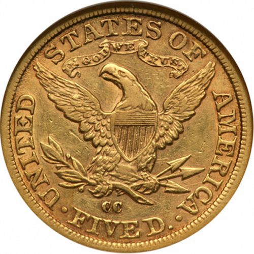 5 dollar Reverse Image minted in UNITED STATES in 1881CC (Coronet Head - With motto)  - The Coin Database