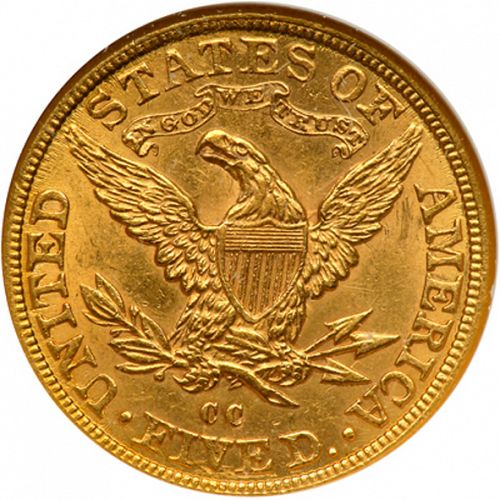 5 dollar Reverse Image minted in UNITED STATES in 1882CC (Coronet Head - With motto)  - The Coin Database