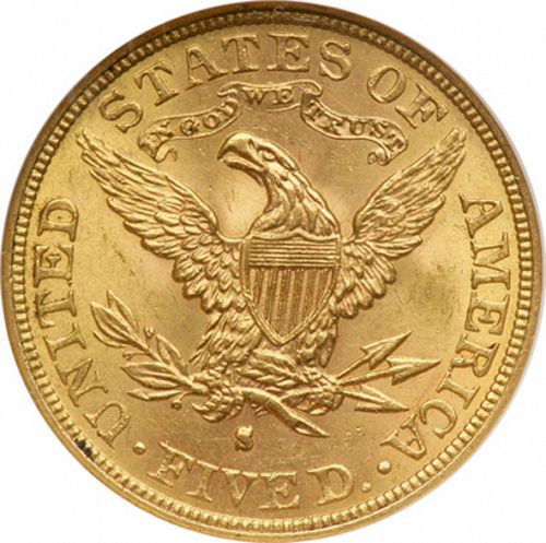 5 dollar Reverse Image minted in UNITED STATES in 1882S (Coronet Head - With motto)  - The Coin Database