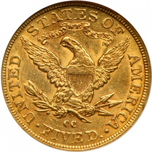 5 dollar Reverse Image minted in UNITED STATES in 1884CC (Coronet Head - With motto)  - The Coin Database