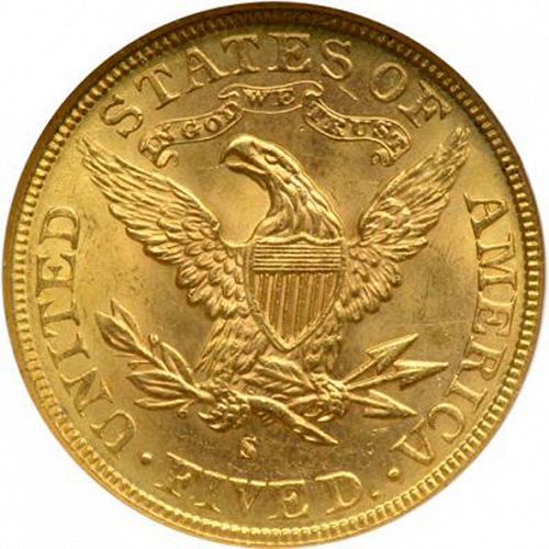 5 dollar Reverse Image minted in UNITED STATES in 1886S (Coronet Head - With motto)  - The Coin Database