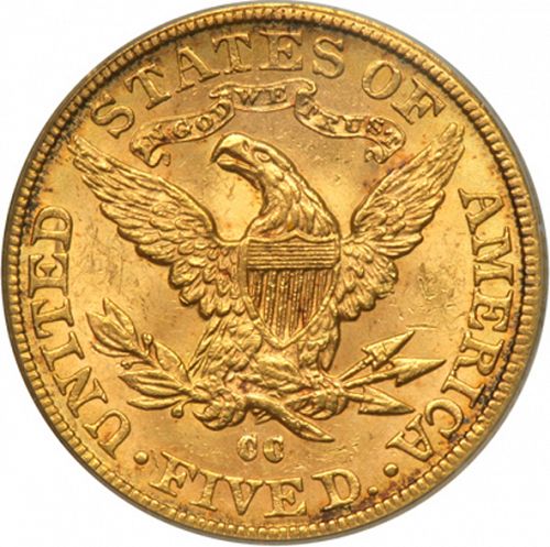 5 dollar Reverse Image minted in UNITED STATES in 1891CC (Coronet Head - With motto)  - The Coin Database