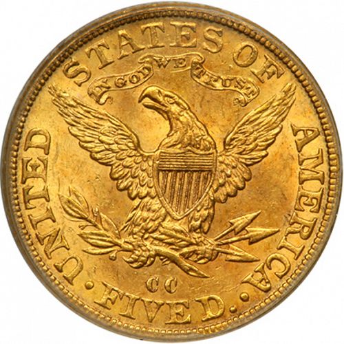 5 dollar Reverse Image minted in UNITED STATES in 1892CC (Coronet Head - With motto)  - The Coin Database