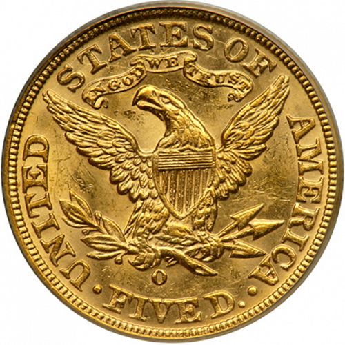 5 dollar Reverse Image minted in UNITED STATES in 1893O (Coronet Head - With motto)  - The Coin Database