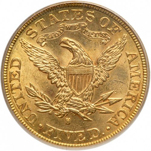 5 dollar Reverse Image minted in UNITED STATES in 1894S (Coronet Head - With motto)  - The Coin Database