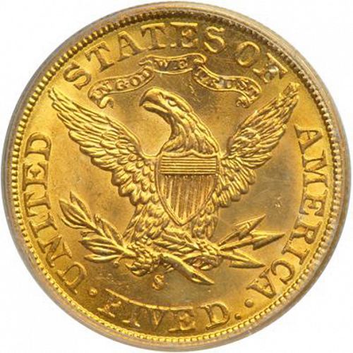5 dollar Reverse Image minted in UNITED STATES in 1898S (Coronet Head - With motto)  - The Coin Database