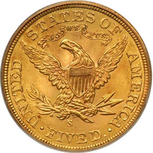 5 dollar Reverse Image minted in UNITED STATES in 1901S (Coronet Head - With motto)  - The Coin Database