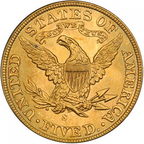 5 dollar Reverse Image minted in UNITED STATES in 1902S (Coronet Head - With motto)  - The Coin Database
