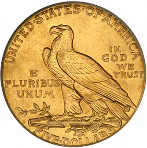 5 dollar Reverse Image minted in UNITED STATES in 1908S (Indian Head)  - The Coin Database