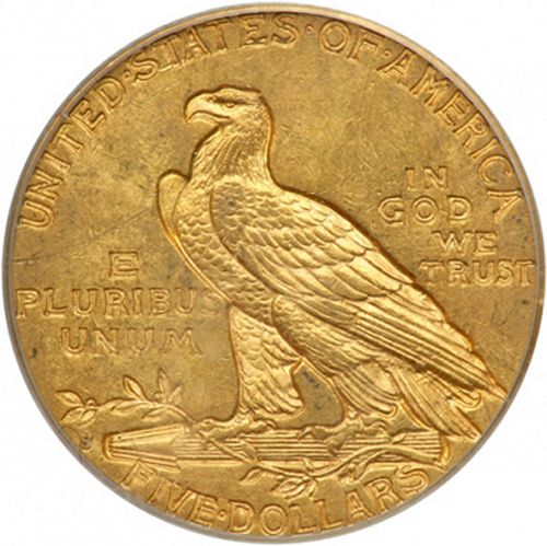 5 dollar Reverse Image minted in UNITED STATES in 1909S (Indian Head)  - The Coin Database