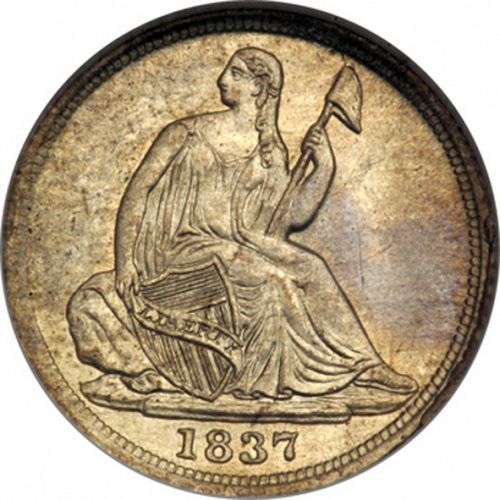 5 cent Obverse Image minted in UNITED STATES in 1837 (Seated Liberty - No stars around rim)  - The Coin Database