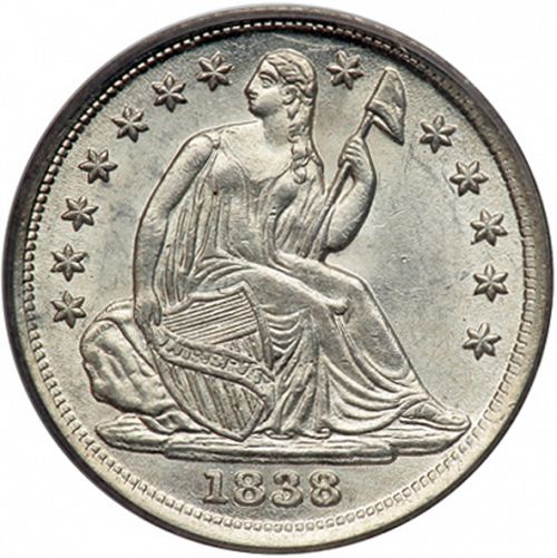 5 cent Obverse Image minted in UNITED STATES in 1838 (Seated Liberty - Stars around rim)  - The Coin Database