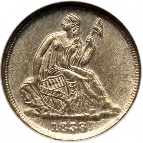 5 cent Obverse Image minted in UNITED STATES in 1838O (Seated Liberty - No stars around rim)  - The Coin Database