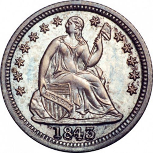 5 cent Obverse Image minted in UNITED STATES in 1843 (Seated Liberty - Drapery added to Liberty)  - The Coin Database