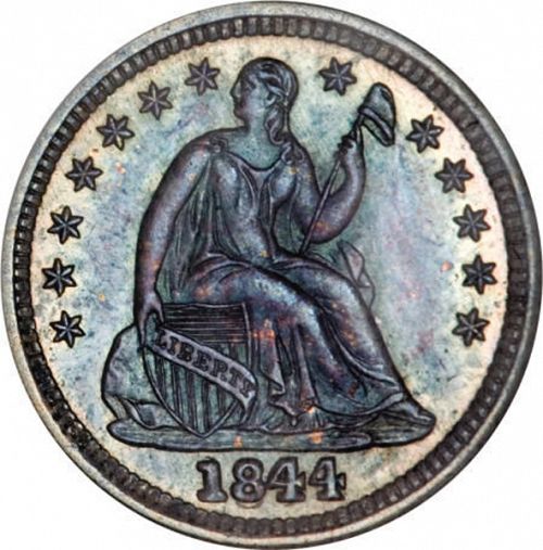 5 cent Obverse Image minted in UNITED STATES in 1844 (Seated Liberty - Drapery added to Liberty)  - The Coin Database