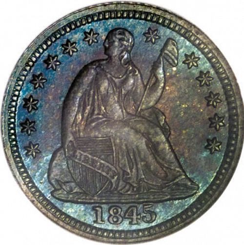 5 cent Obverse Image minted in UNITED STATES in 1845 (Seated Liberty - Drapery added to Liberty)  - The Coin Database