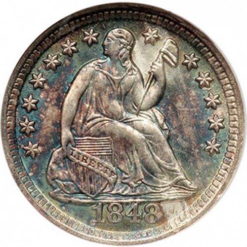 5 cent Obverse Image minted in UNITED STATES in 1848O (Seated Liberty - Drapery added to Liberty)  - The Coin Database