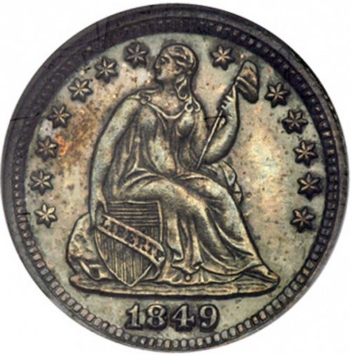 5 cent Obverse Image minted in UNITED STATES in 1849 (Seated Liberty - Drapery added to Liberty)  - The Coin Database
