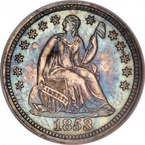 5 cent Obverse Image minted in UNITED STATES in 1853 (Seated Liberty - Drapery added to Liberty)  - The Coin Database