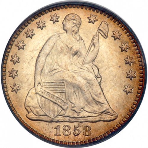 5 cent Obverse Image minted in UNITED STATES in 1858 (Seated Liberty - Arrows at date removed)  - The Coin Database
