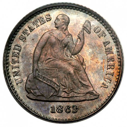 5 cent Obverse Image minted in UNITED STATES in 1863 (Seated Liberty - Obverse legend)  - The Coin Database