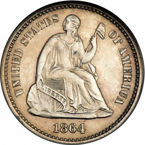 5 cent Obverse Image minted in UNITED STATES in 1864 (Seated Liberty - Obverse legend)  - The Coin Database