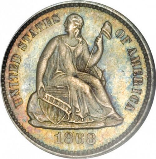 5 cent Obverse Image minted in UNITED STATES in 1868 (Seated Liberty - Obverse legend)  - The Coin Database