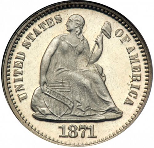 5 cent Obverse Image minted in UNITED STATES in 1871 (Seated Liberty - Obverse legend)  - The Coin Database