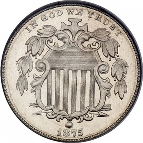 5 cent Obverse Image minted in UNITED STATES in 1875 (Shield)  - The Coin Database