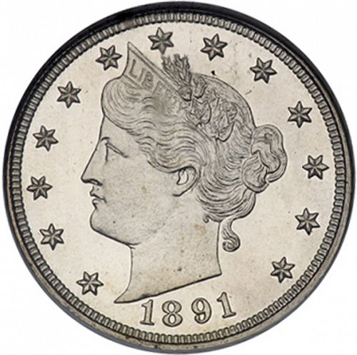5 cent Obverse Image minted in UNITED STATES in 1891 (Liberty)  - The Coin Database