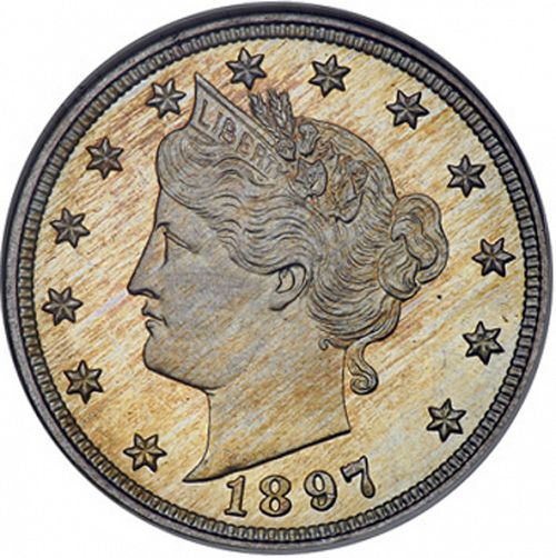 5 cent Obverse Image minted in UNITED STATES in 1897 (Liberty)  - The Coin Database