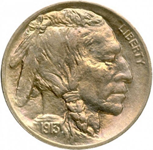 5 cent Obverse Image minted in UNITED STATES in 1913 (Buffalo - Mound Type)  - The Coin Database
