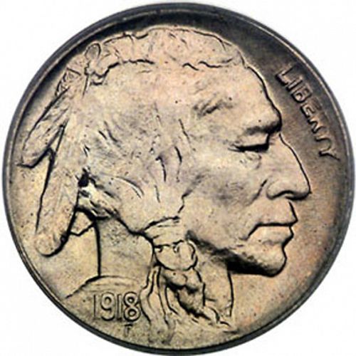 5 cent Obverse Image minted in UNITED STATES in 1918D (Buffalo - Line Type)  - The Coin Database