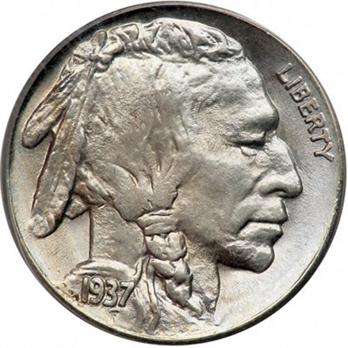 5 cent Obverse Image minted in UNITED STATES in 1937S (Buffalo - Line Type)  - The Coin Database