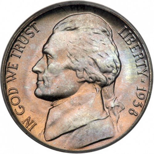 5 cent Obverse Image minted in UNITED STATES in 1938D (Jefferson)  - The Coin Database