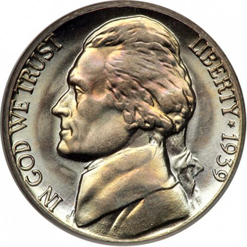 5 cent Obverse Image minted in UNITED STATES in 1939D (Jefferson)  - The Coin Database