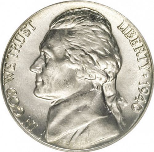 5 cent Obverse Image minted in UNITED STATES in 1940 (Jefferson)  - The Coin Database
