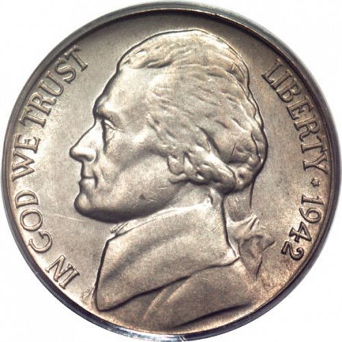 5 cent Obverse Image minted in UNITED STATES in 1942D (Jefferson)  - The Coin Database