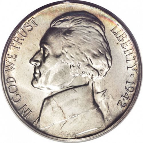 5 cent Obverse Image minted in UNITED STATES in 1942S (Jefferson)  - The Coin Database