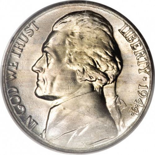 5 cent Obverse Image minted in UNITED STATES in 1944P (Jefferson)  - The Coin Database