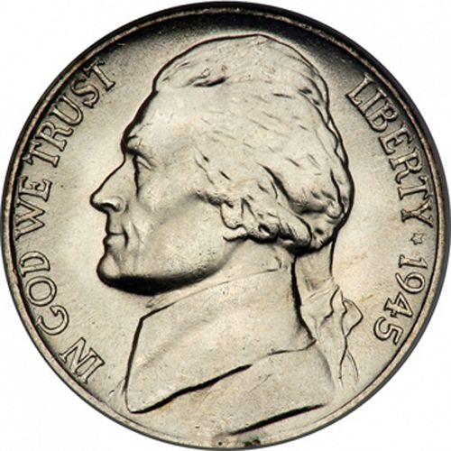 5 cent Obverse Image minted in UNITED STATES in 1945P (Jefferson)  - The Coin Database